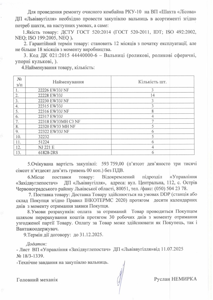 Обгрунтування доцільності закупівлі вальниць для ремонту очисного комбайна РКУ-10_page-0002