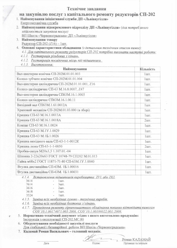 Технічне завдання на закупівлю послуг з капітального ремонту редукторів СП-250 з Додатком_page-0002