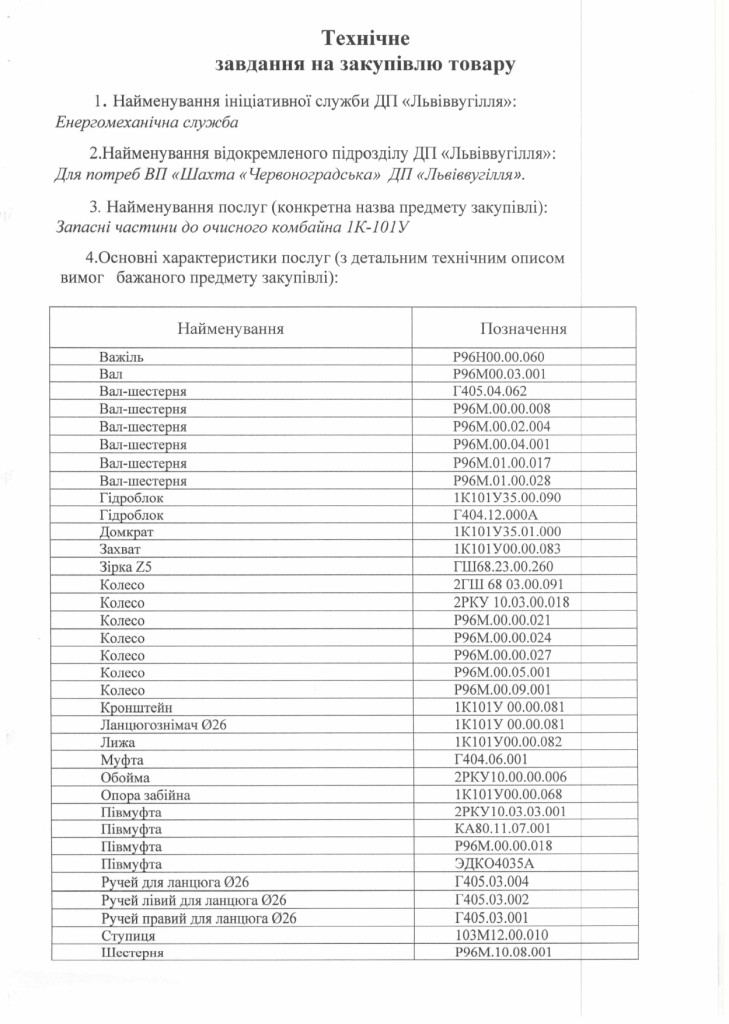 Технічне завдання на закупівлю запасних частин для ремонту очисних комбайнів 1К-101У_page-0001