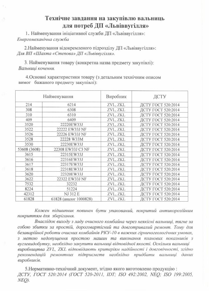Технічне завдання на закупівлю вальниць для ремонту очисного комбайна РКУ-10_page-0001